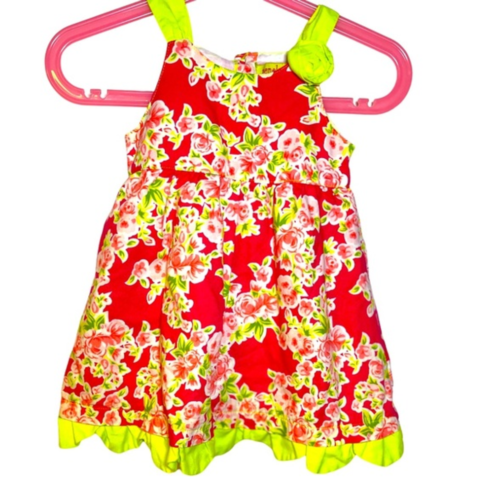 Penelope Mack Girls Dress Pink Lime Green Floral 6-9 months